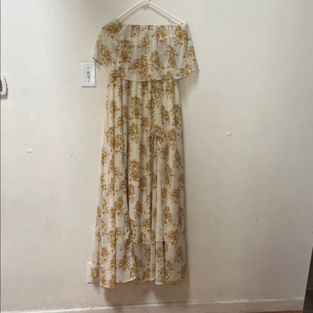 Aakaa Off-Shoulder Floral Maxi Dress - Cream and Gold